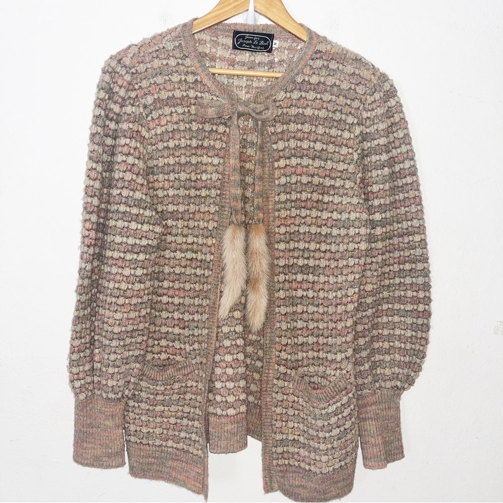Jean For Joseph Le Bon Vintage Knit Multi Colored Cardigan Sweater Puff Sleeve M